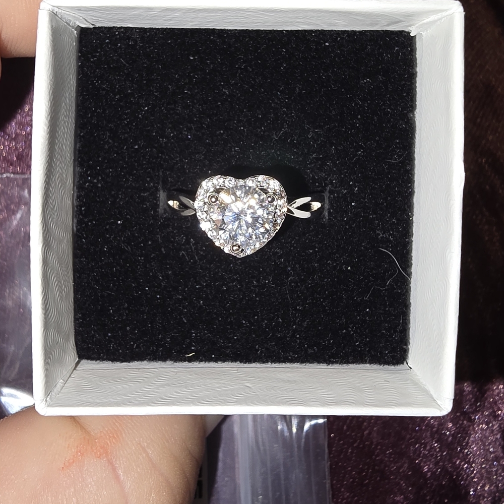 Heart Halo Solitaire Ring in Silver with Clear Stone